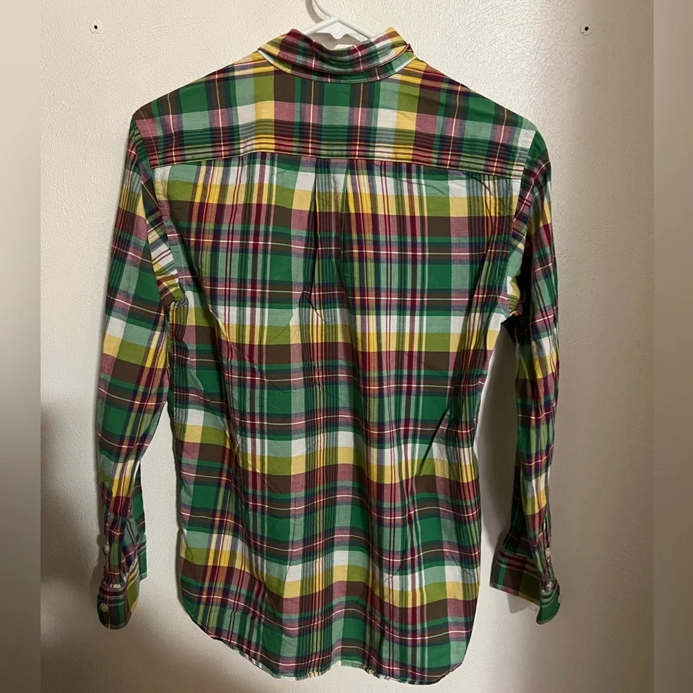 RALPH LAUREN Classic Plaid Preppy Casual Button Down Green Pink‎ Yellow Boy's Lg